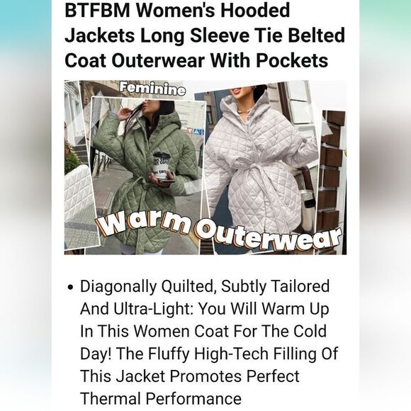 BTFBM NWT Hooded, Quilted, Puffer Coat, Silvery Blue - Picture 9 of 10